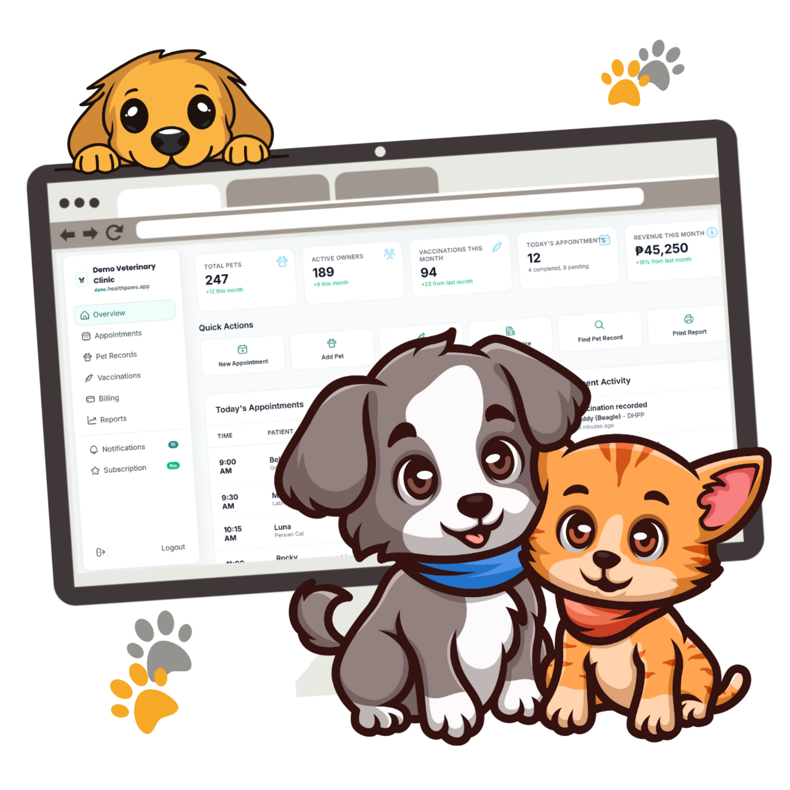Veterinary software dashboard preview